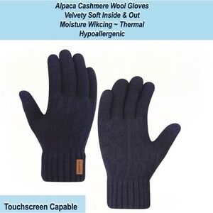 Unisex Alpaca Velvet Blend Winter Thermal Driving Gloves Blue Touchscreen LARGE